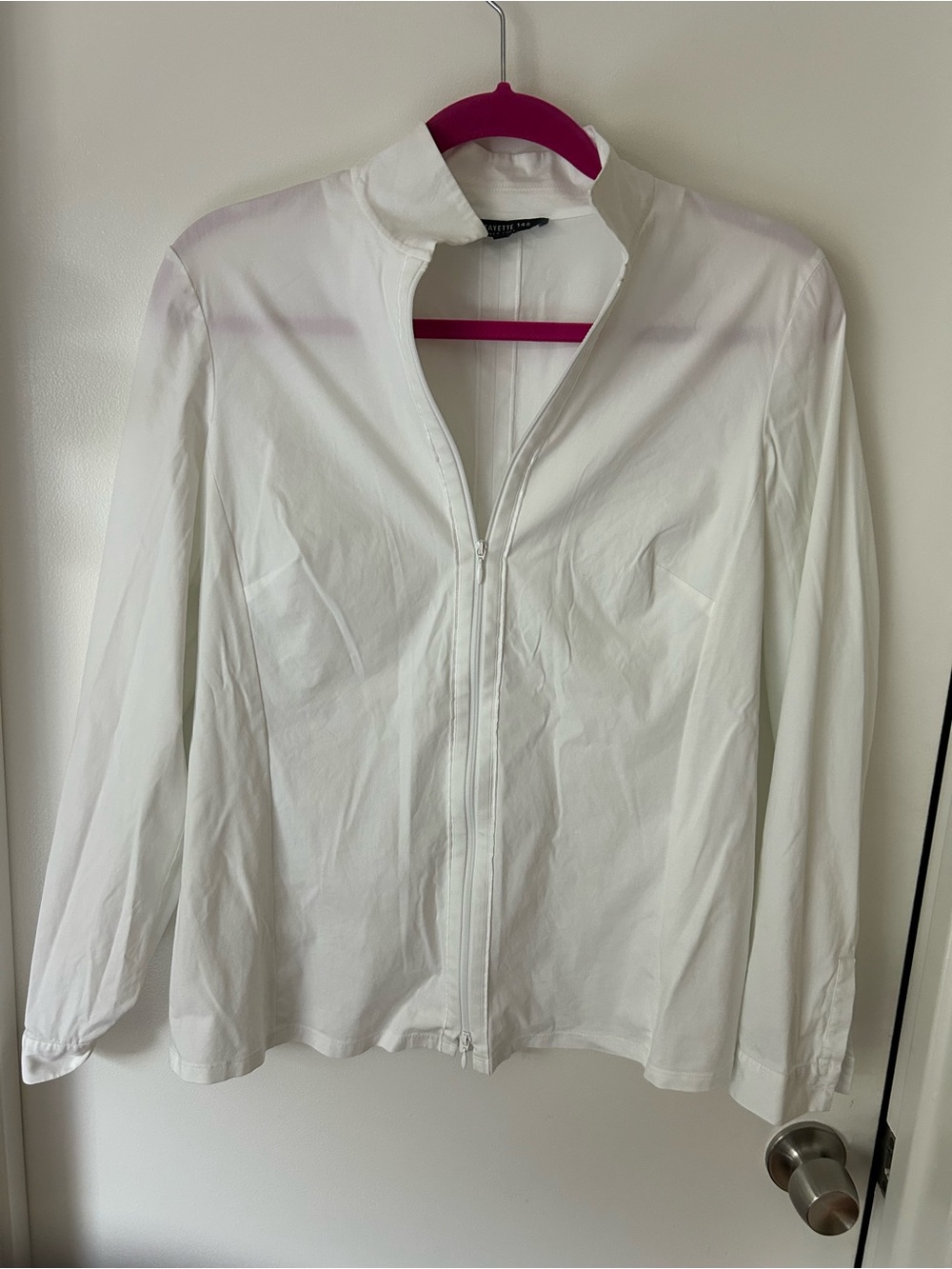 Lafayette 148 New York White Zip-Front Button Down Shirt